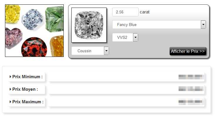 Simulateur prix des diamants de couleur : résultat