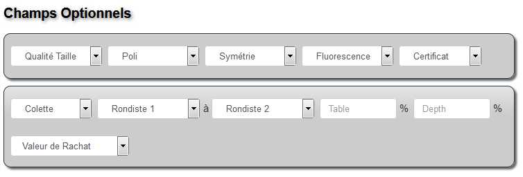 Simulateur prix du diamant taillé : options