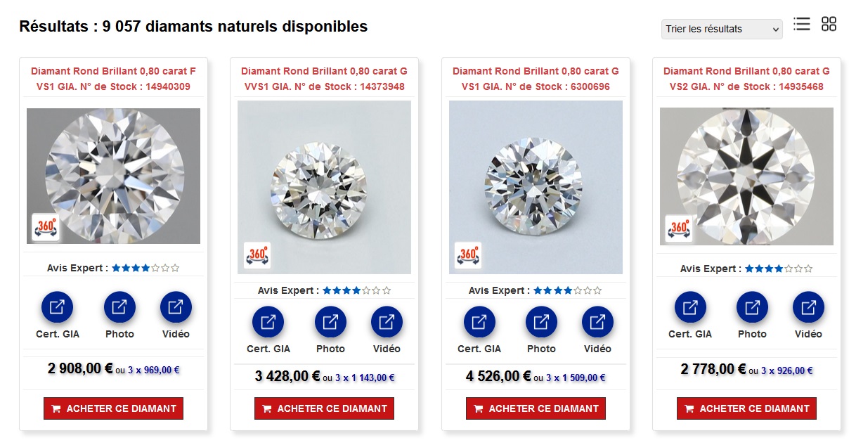 Bourse du diamant : affichage en grille Bourse du diamant : affichage en grille